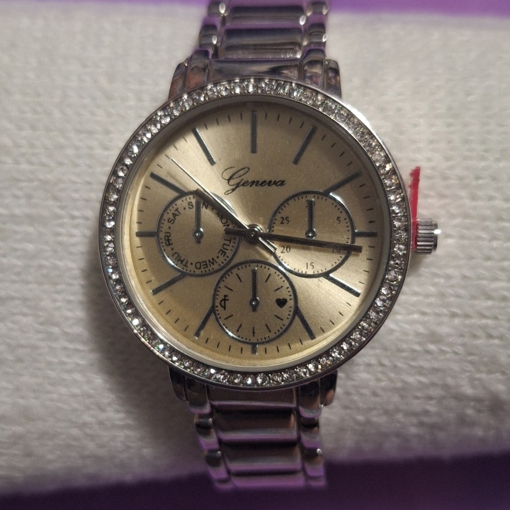 Silvertone Watch With Rhinestone Accents